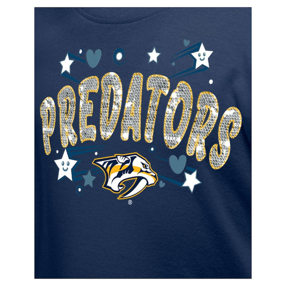 NHL Nashville Predators New Era Girl's Youth Flip Sequin T-Shirt - Navy