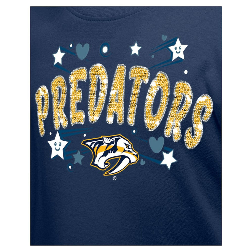 NHL Nashville Predators New Era Girl's Youth Flip Sequin T-Shirt - Navy