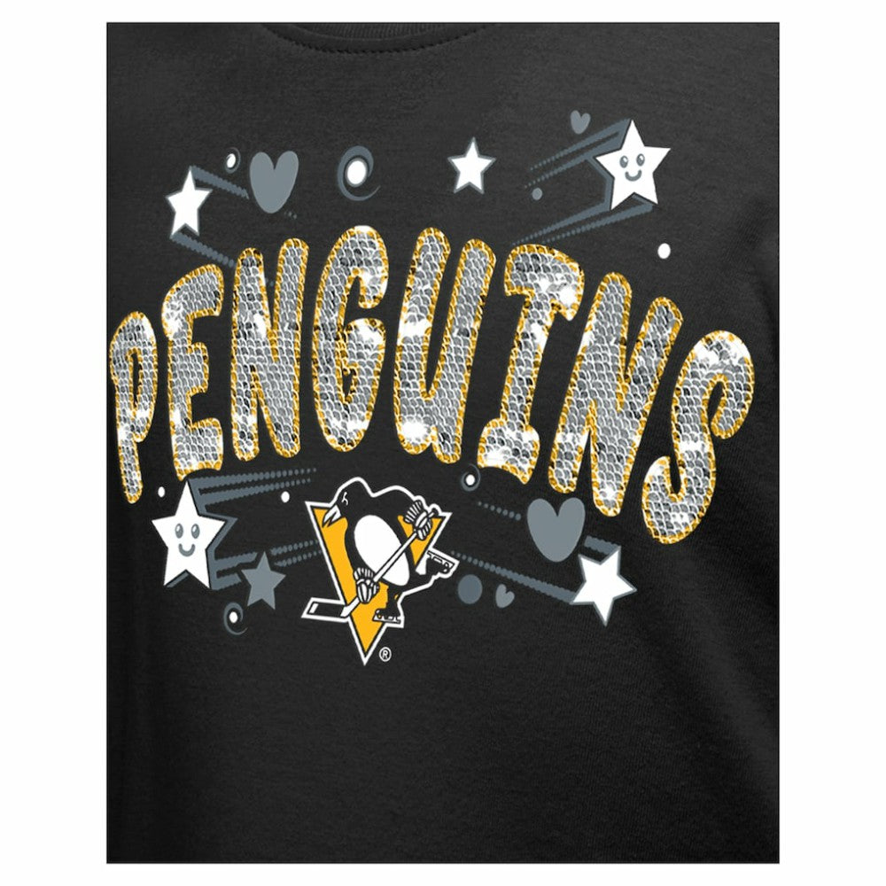 NHL Pittsburgh Penguins New Era Girl's Youth Flip Sequin T-Shirt - Black