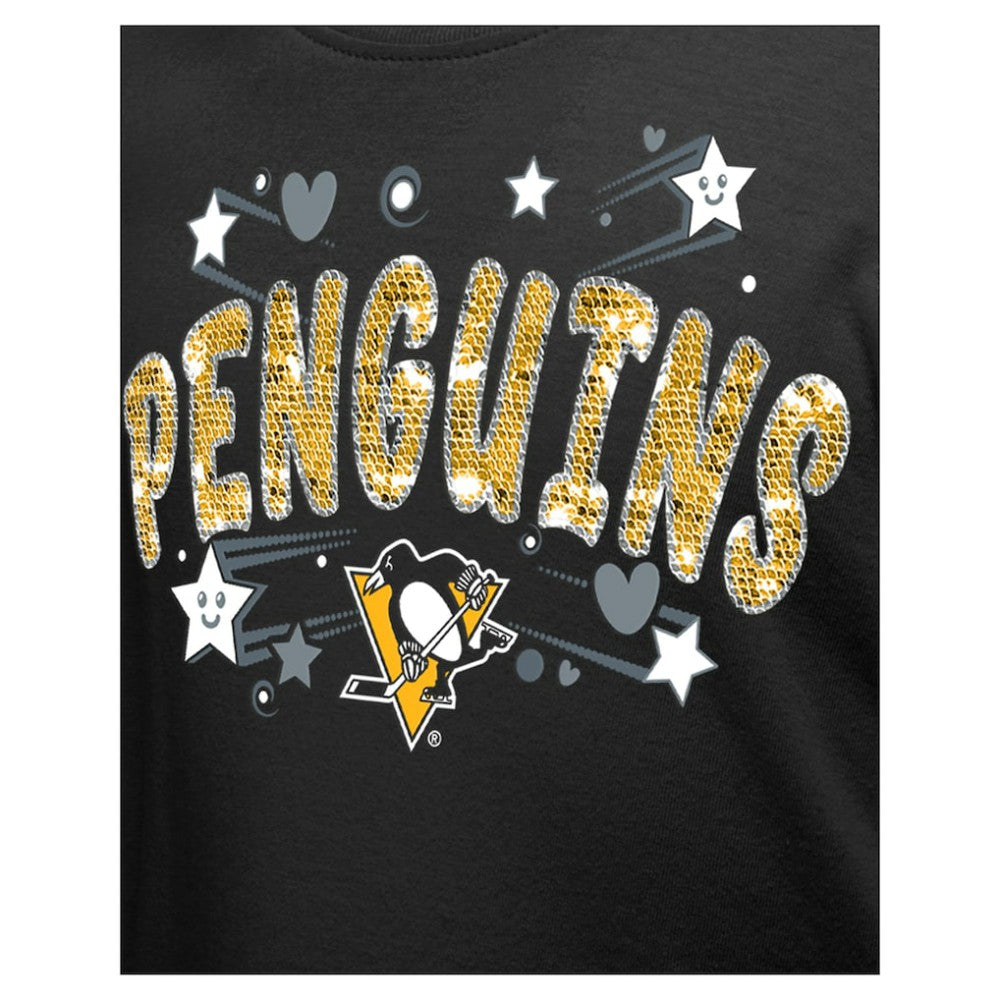 NHL Pittsburgh Penguins New Era Girl's Youth Flip Sequin T-Shirt - Black