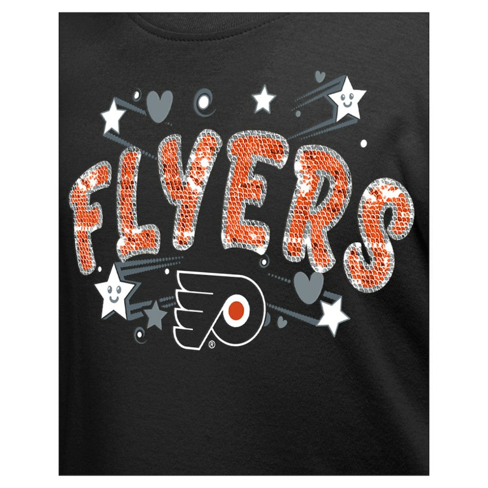 NHL Philadelphia Flyers New Era Girl's Youth Flip Sequin T-Shirt - Black
