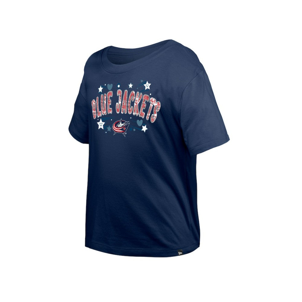NHL Columbus Blue Jackets New Era Girl's Youth Flip Sequin T-Shirt - Navy