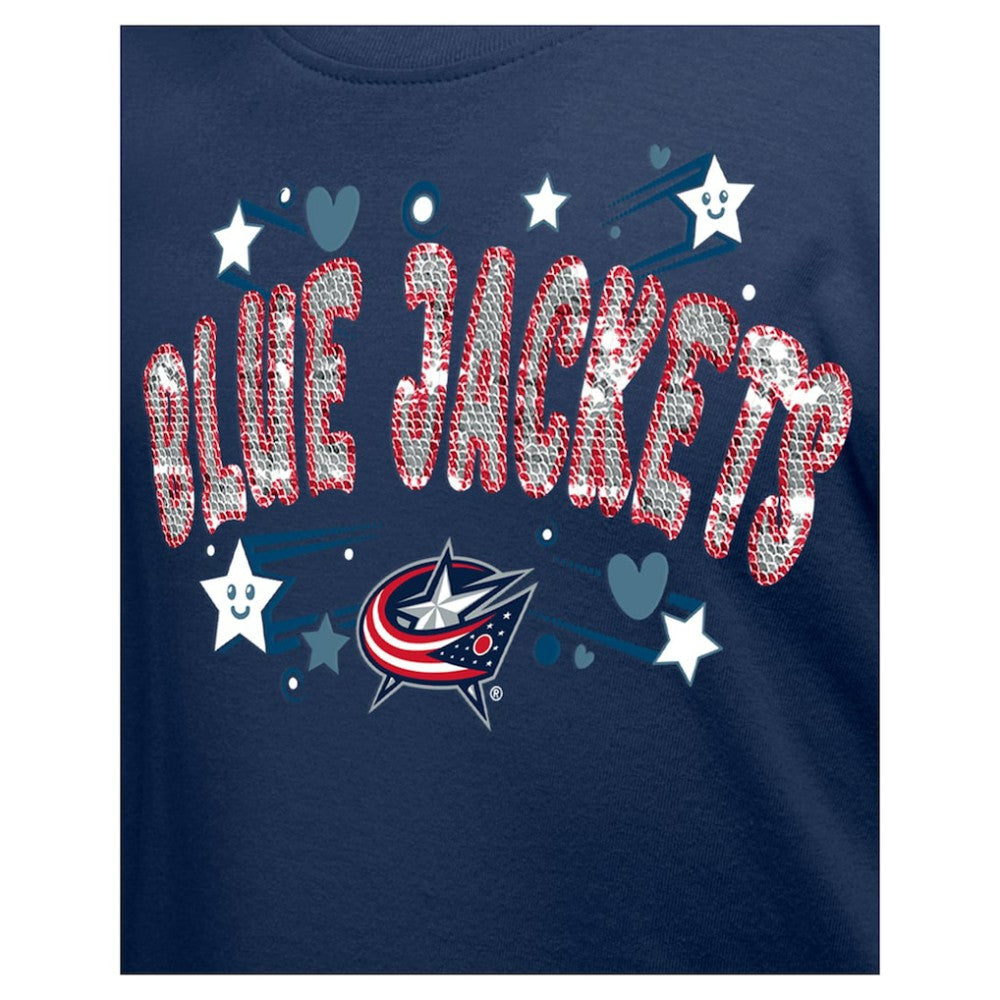 NHL Columbus Blue Jackets New Era Girl's Youth Flip Sequin T-Shirt - Navy