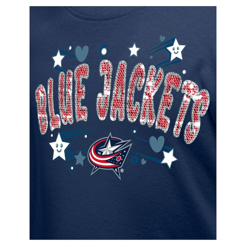 NHL Columbus Blue Jackets New Era Girl's Youth Flip Sequin T-Shirt - Navy