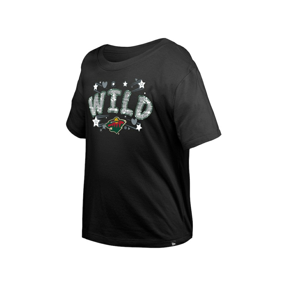 NHL Minnesota Wild New Era Girl's Youth Flip Sequin T-Shirt - Black
