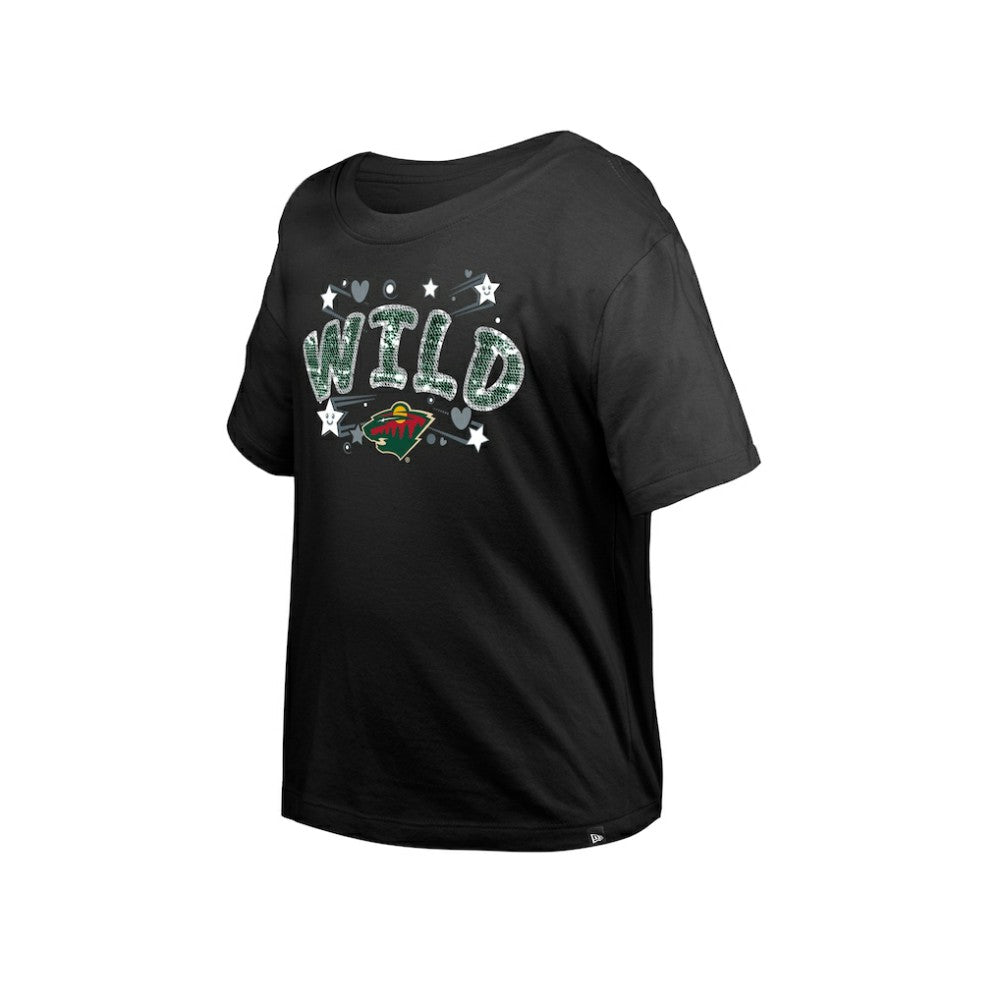NHL Minnesota Wild New Era Girl's Youth Flip Sequin T-Shirt - Black