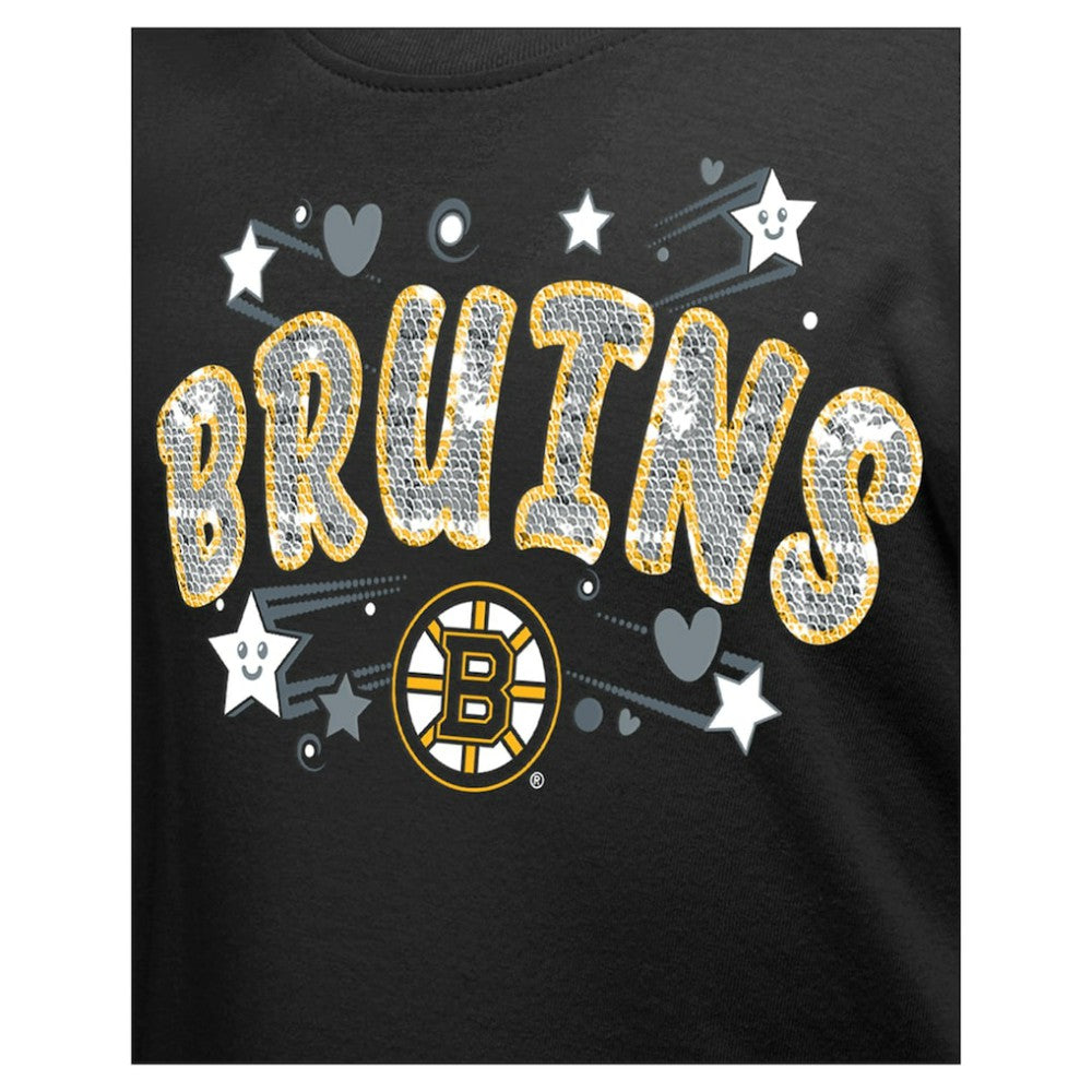NHL Boston Bruins New Era Girl's Youth Flip Sequin T-Shirt - Black