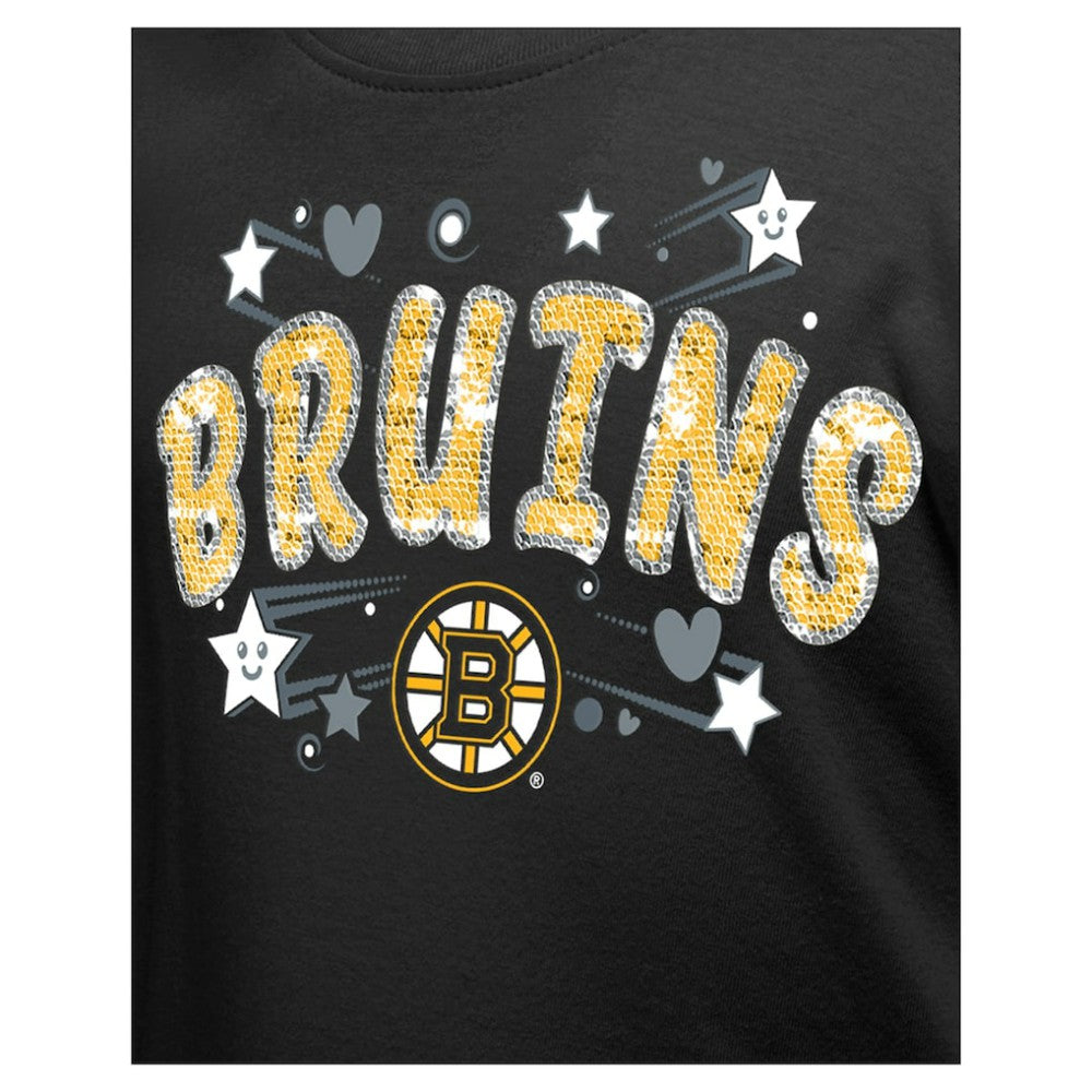 NHL Boston Bruins New Era Girl's Youth Flip Sequin T-Shirt - Black