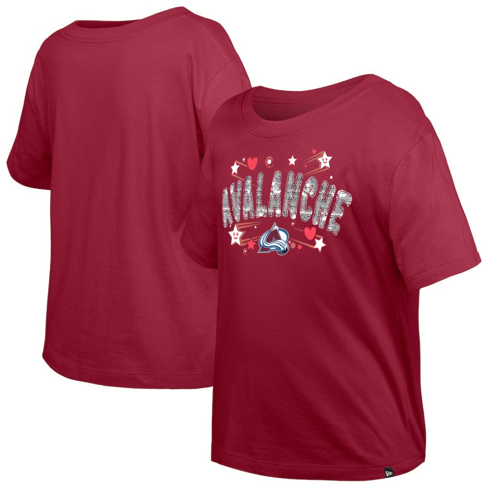 NHL Colorado Avalanche New Era Girl's Youth Flip Sequin T-Shirt - Dark Red
