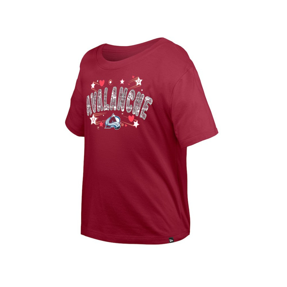NHL Colorado Avalanche New Era Girl's Youth Flip Sequin T-Shirt - Dark Red