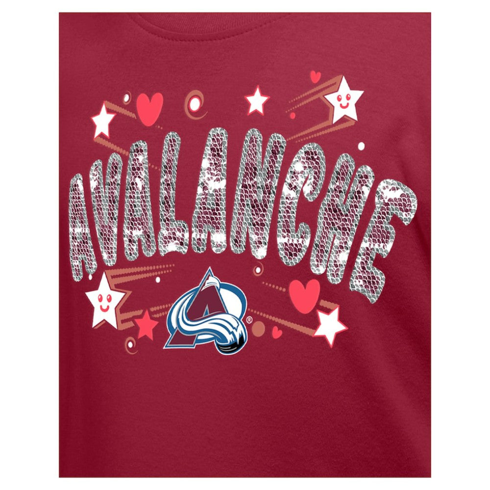 NHL Colorado Avalanche New Era Girl's Youth Flip Sequin T-Shirt - Dark Red