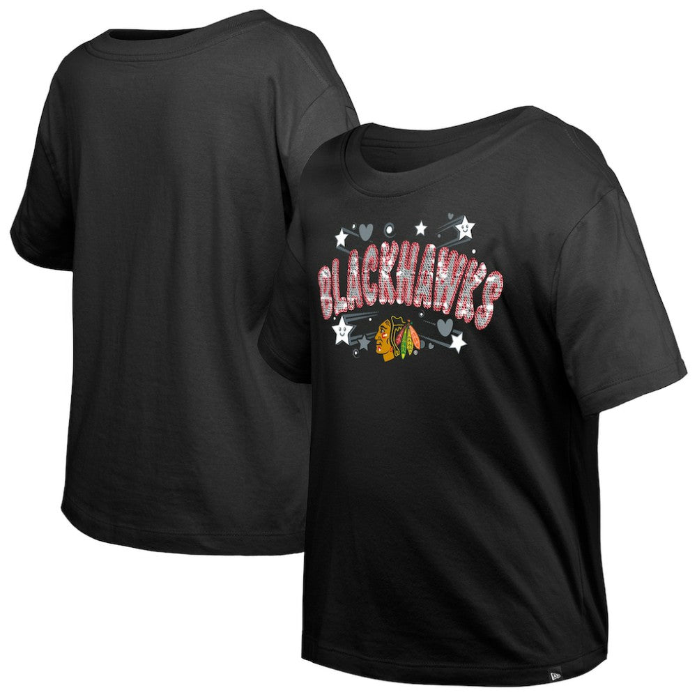 NHL Chicago Blackhawks New Era Girl's Youth Flip Sequin T-Shirt - Black