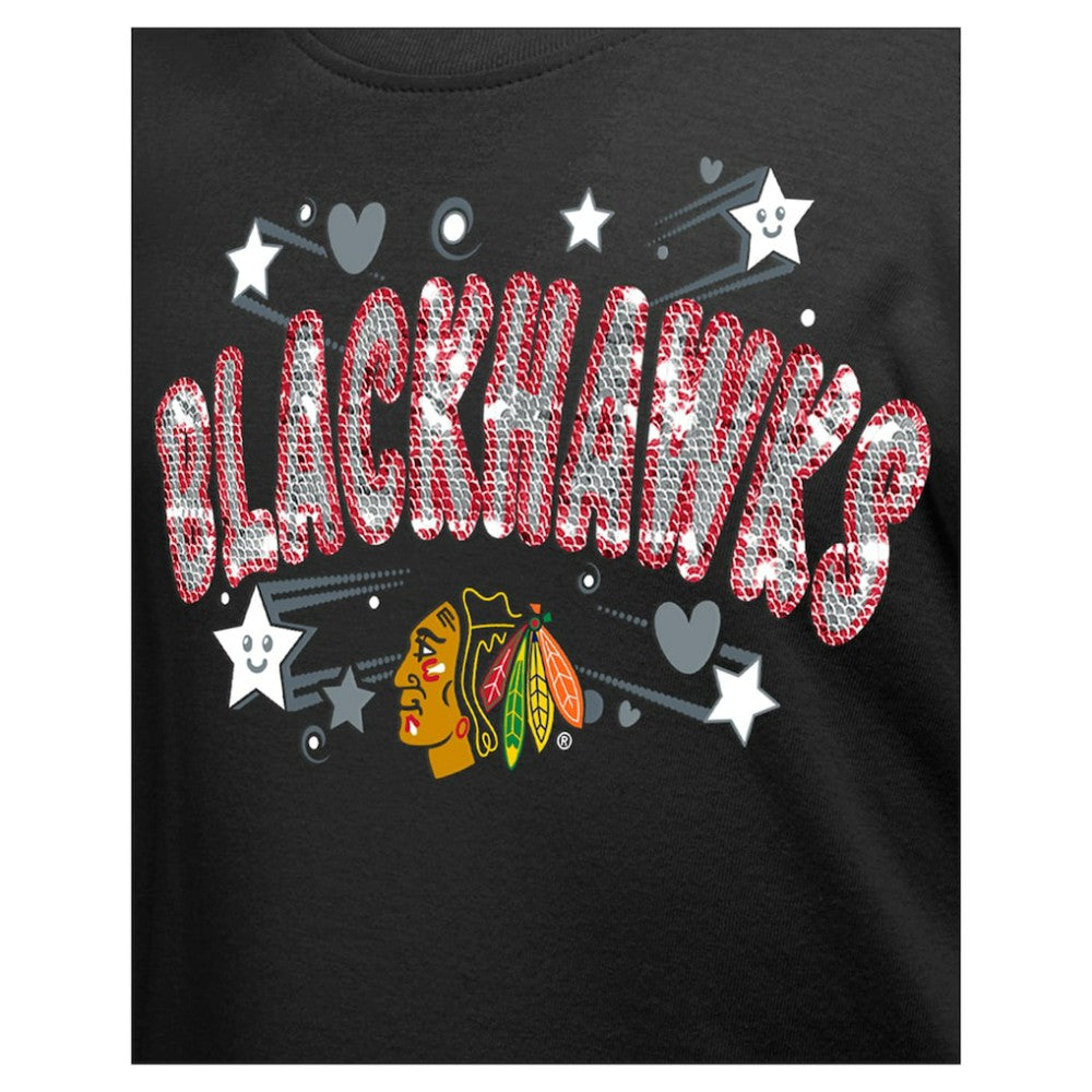 NHL Chicago Blackhawks New Era Girl's Youth Flip Sequin T-Shirt - Black