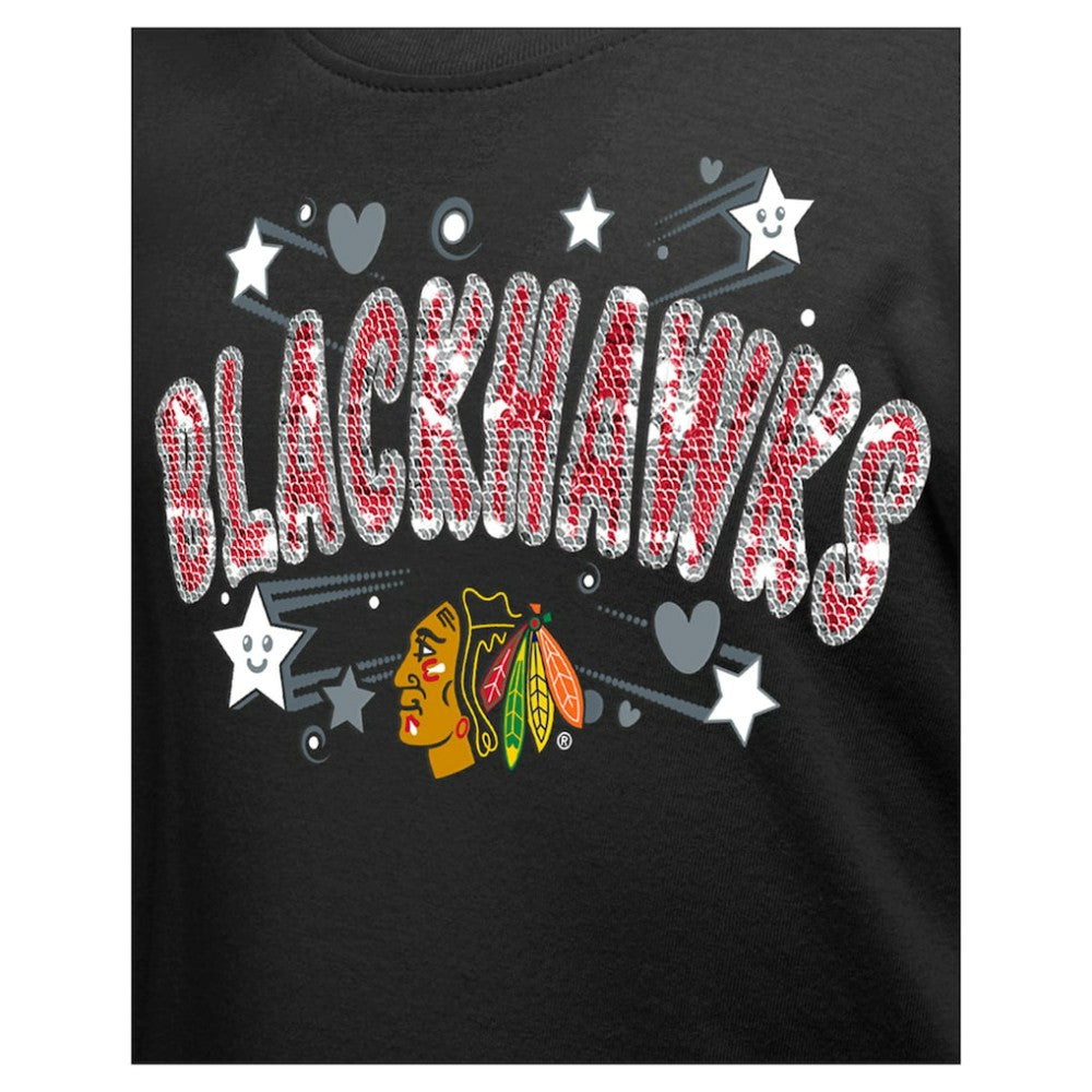 NHL Chicago Blackhawks New Era Girl's Youth Flip Sequin T-Shirt - Black