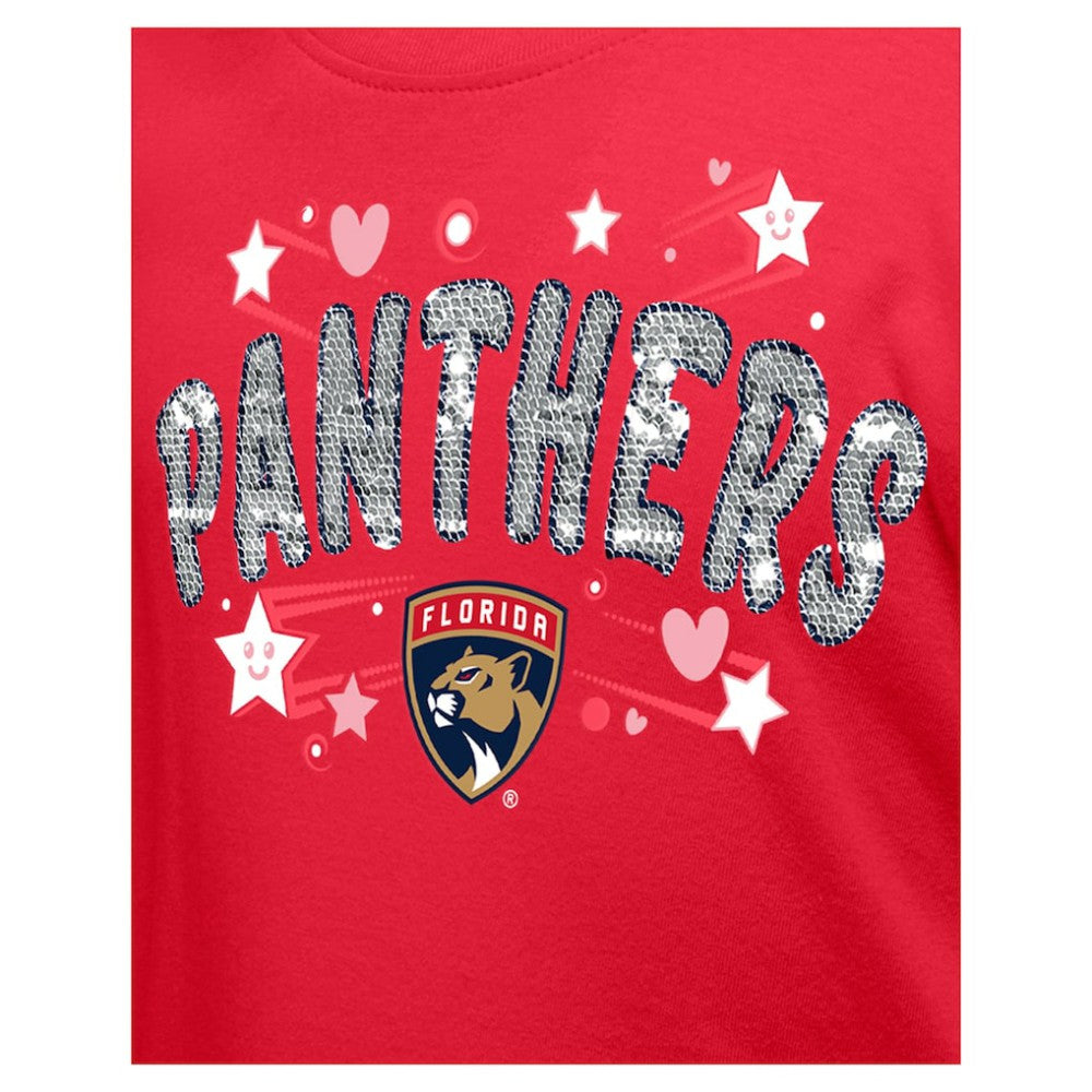 NHL Florida Panthers New Era Girl's Youth Flip Sequin T-Shirt - Red