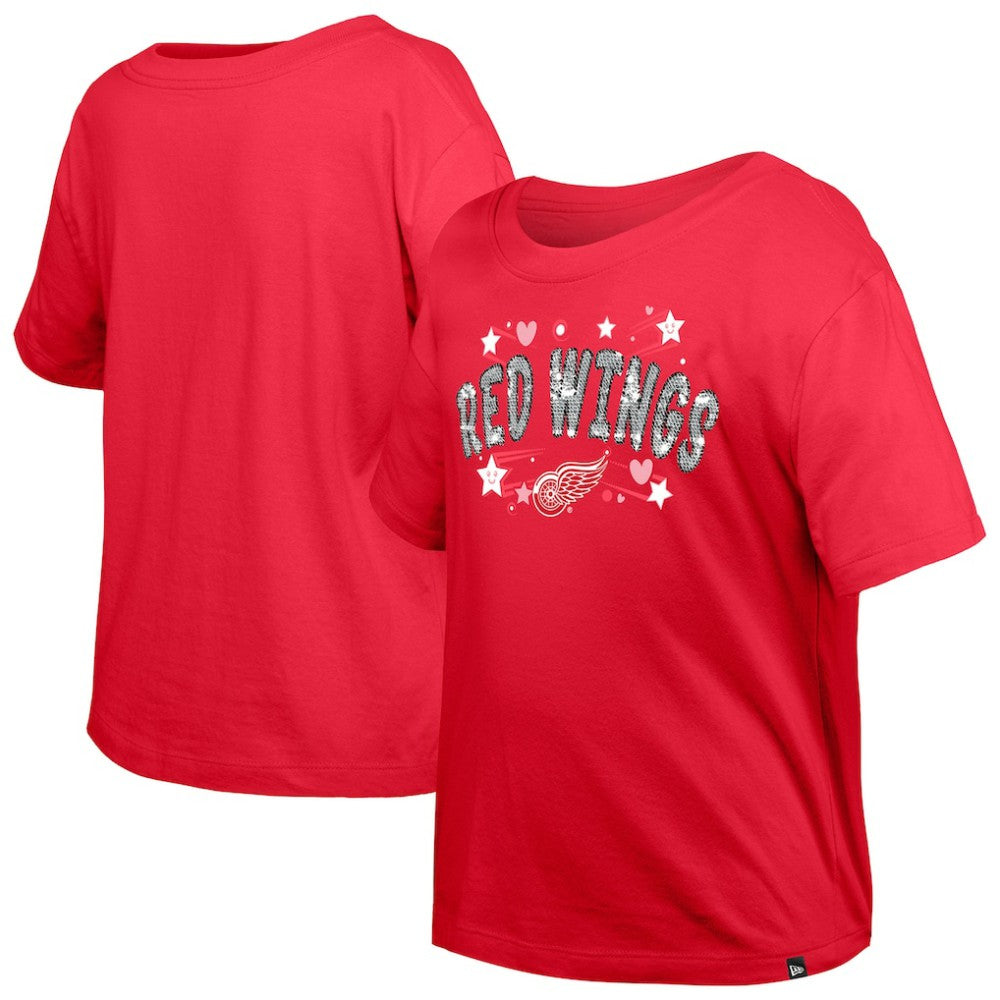 NHL Detroit Red Wings New Era Girl's Youth Flip Sequin T-Shirt - Red