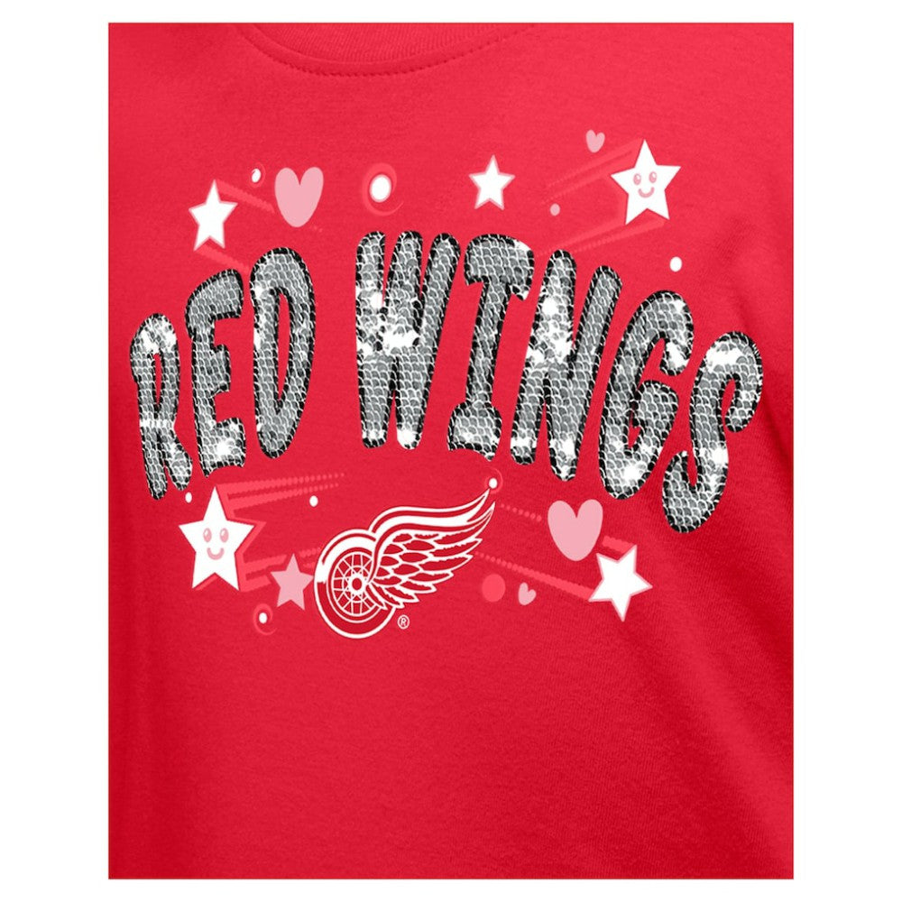 NHL Detroit Red Wings New Era Girl's Youth Flip Sequin T-Shirt - Red