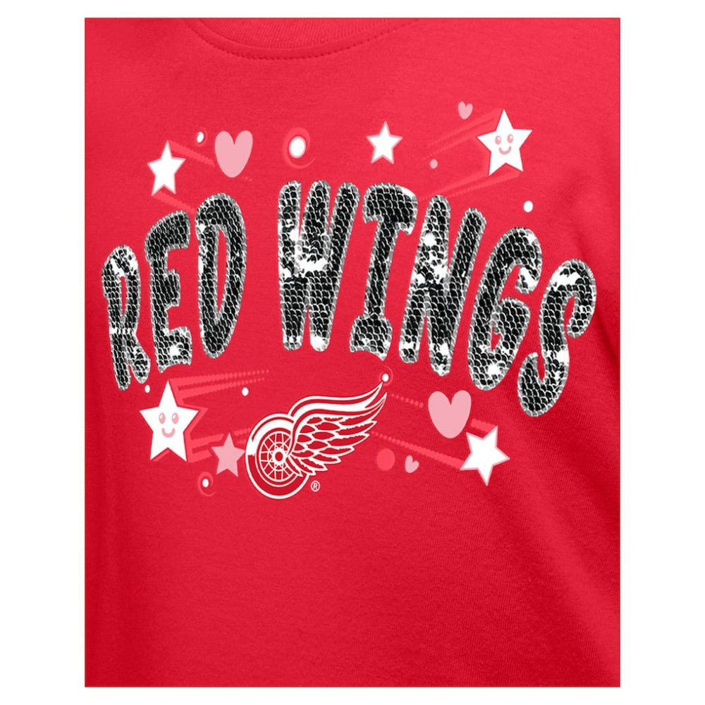 NHL Detroit Red Wings New Era Girl's Youth Flip Sequin T-Shirt - Red
