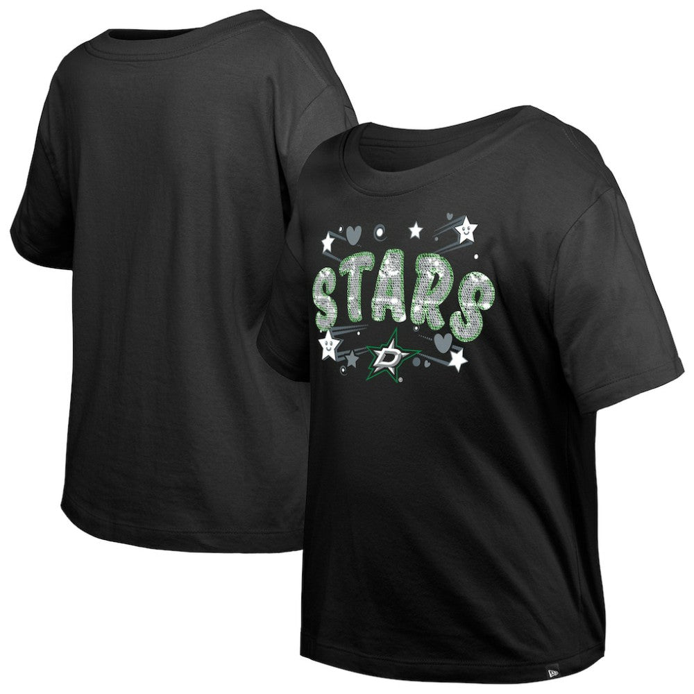 NHL Dallas Stars New Era Girl's Youth Flip Sequin T-Shirt - Black