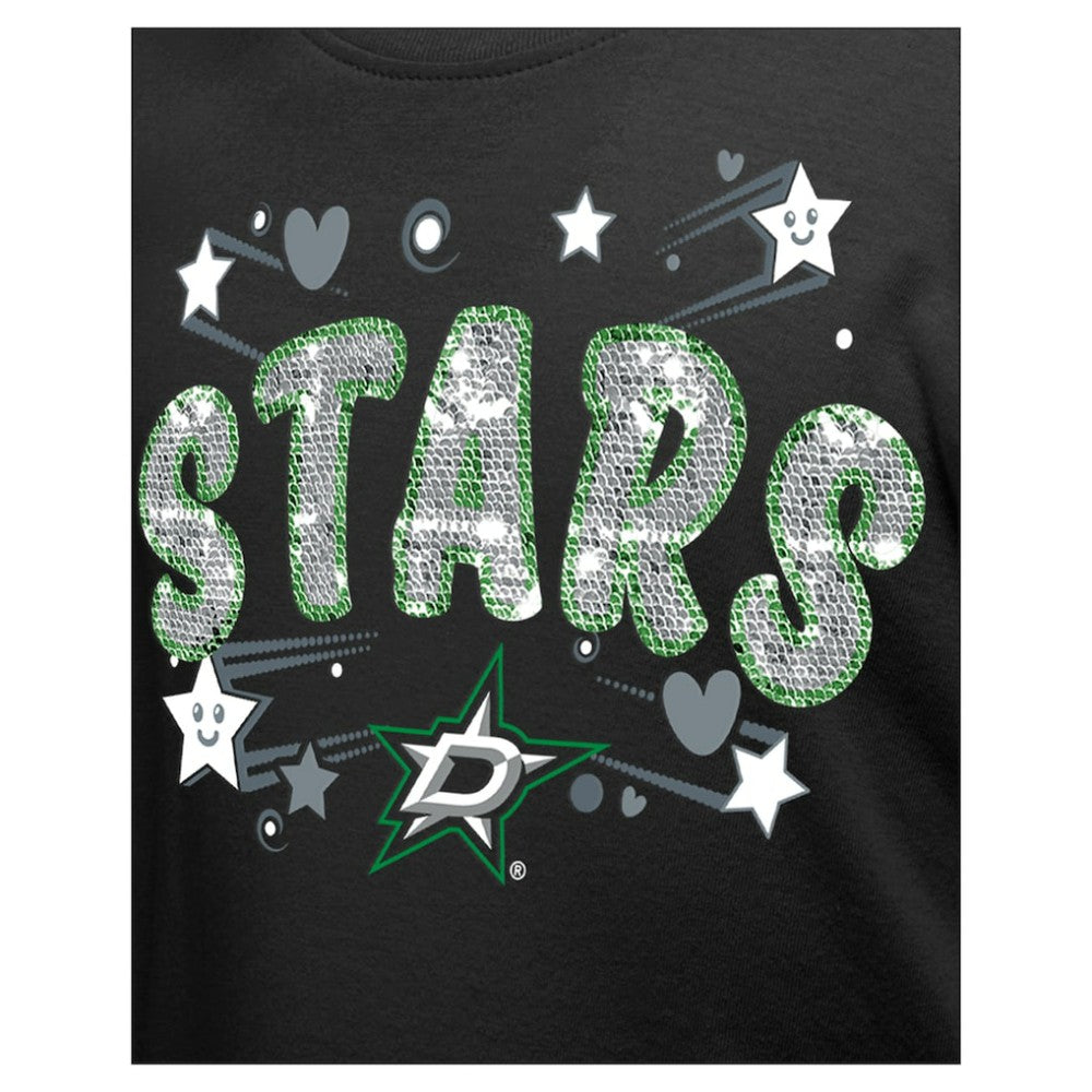 NHL Dallas Stars New Era Girl's Youth Flip Sequin T-Shirt - Black