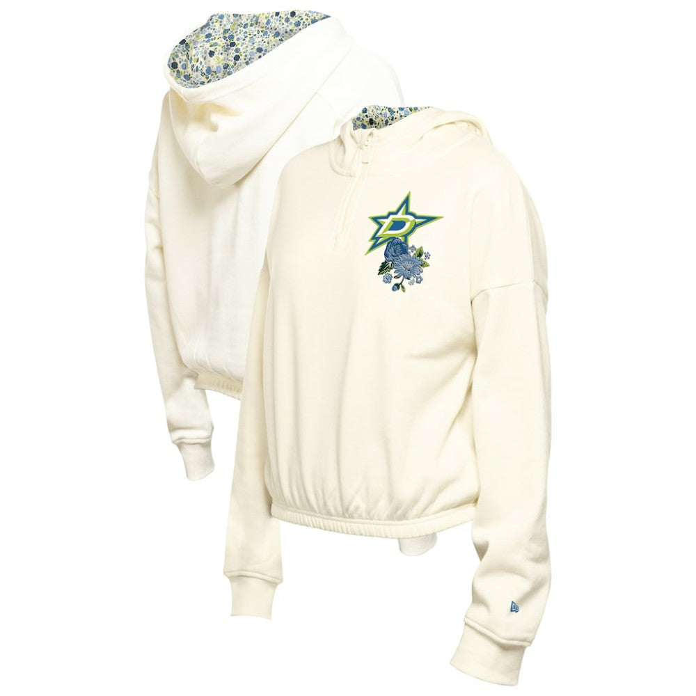 NHL Dallas Stars New Era Women's Glam Game Quarter-Zip Cropped Floral Hoodie Pullover - Cream