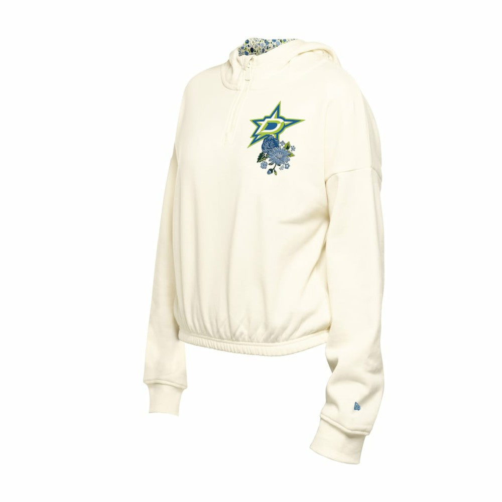 NHL Dallas Stars New Era Women's Glam Game Quarter-Zip Cropped Floral Hoodie Pullover - Cream