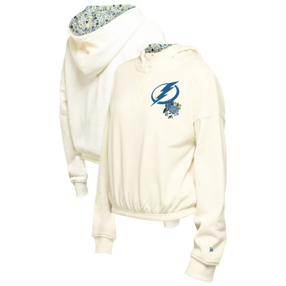 NHL Tampa Bay Lightning New Era Women's Glam Game Quarter-Zip Cropped Floral Hoodie Pullover - Cream