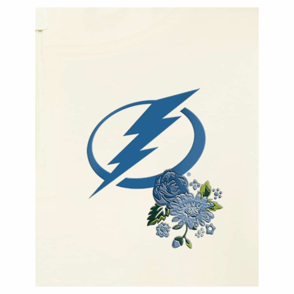 NHL Tampa Bay Lightning New Era Women's Glam Game Quarter-Zip Cropped Floral Hoodie Pullover - Cream