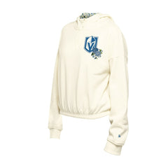 NHL Vegas Golden Knights New Era Women's Glam Game Quarter-Zip Cropped Floral Hoodie Pullover - Cream