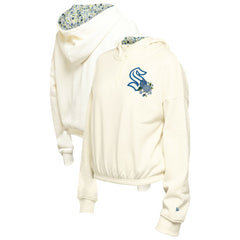 NHL Seattle Kraken New Era Women's Glam Game Quarter-Zip Cropped Floral Hoodie Pullover - Cream