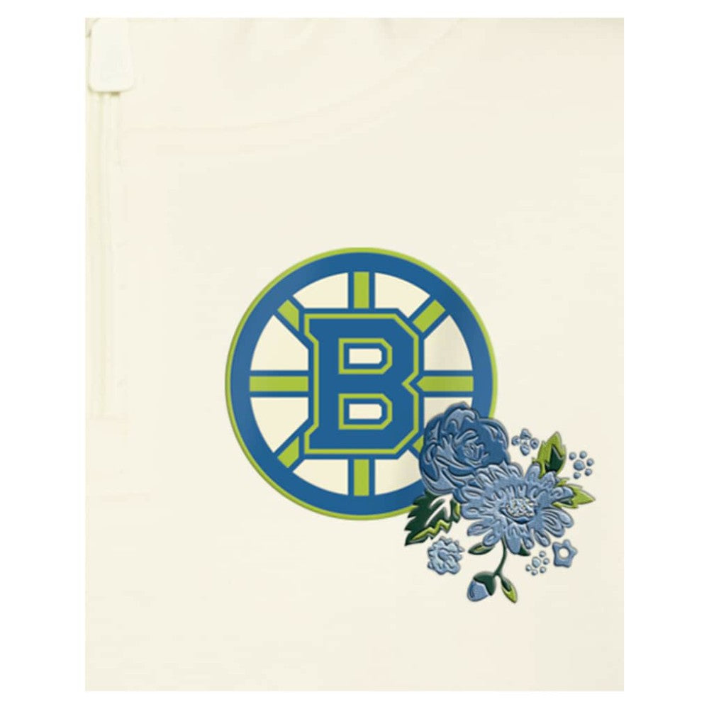 NHL Boston Bruins New Era Women's Glam Game Quarter-Zip Cropped Floral Hoodie Pullover - Cream