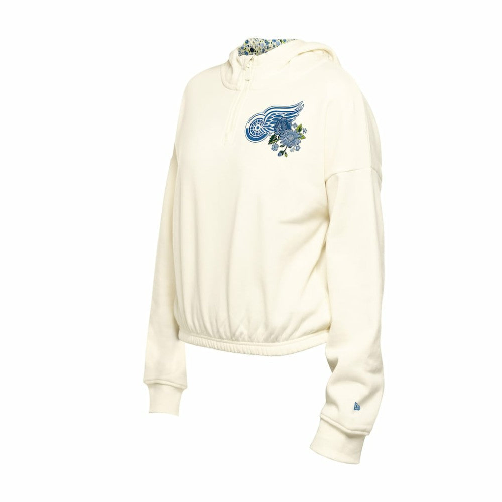NHL Detroit Red Wings New Era Women's Glam Game Quarter-Zip Cropped Floral Hoodie Pullover - Cream