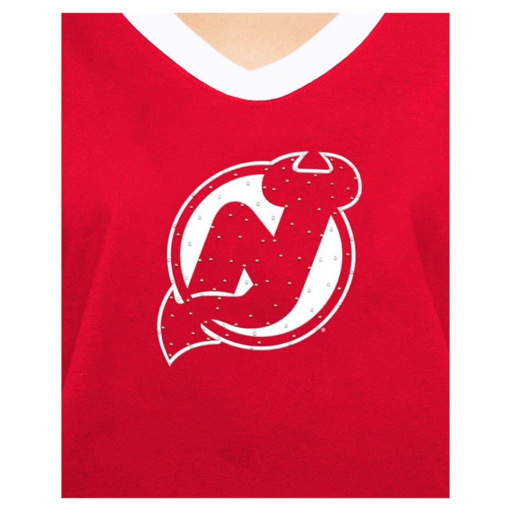 NHL New Jersey Devils New Era Women's Game Day Rhinestuds T-Shirt - Red
