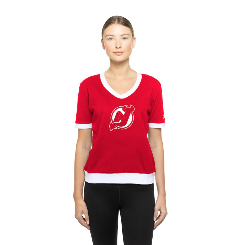 NHL New Jersey Devils New Era Women's Game Day Rhinestuds T-Shirt - Red