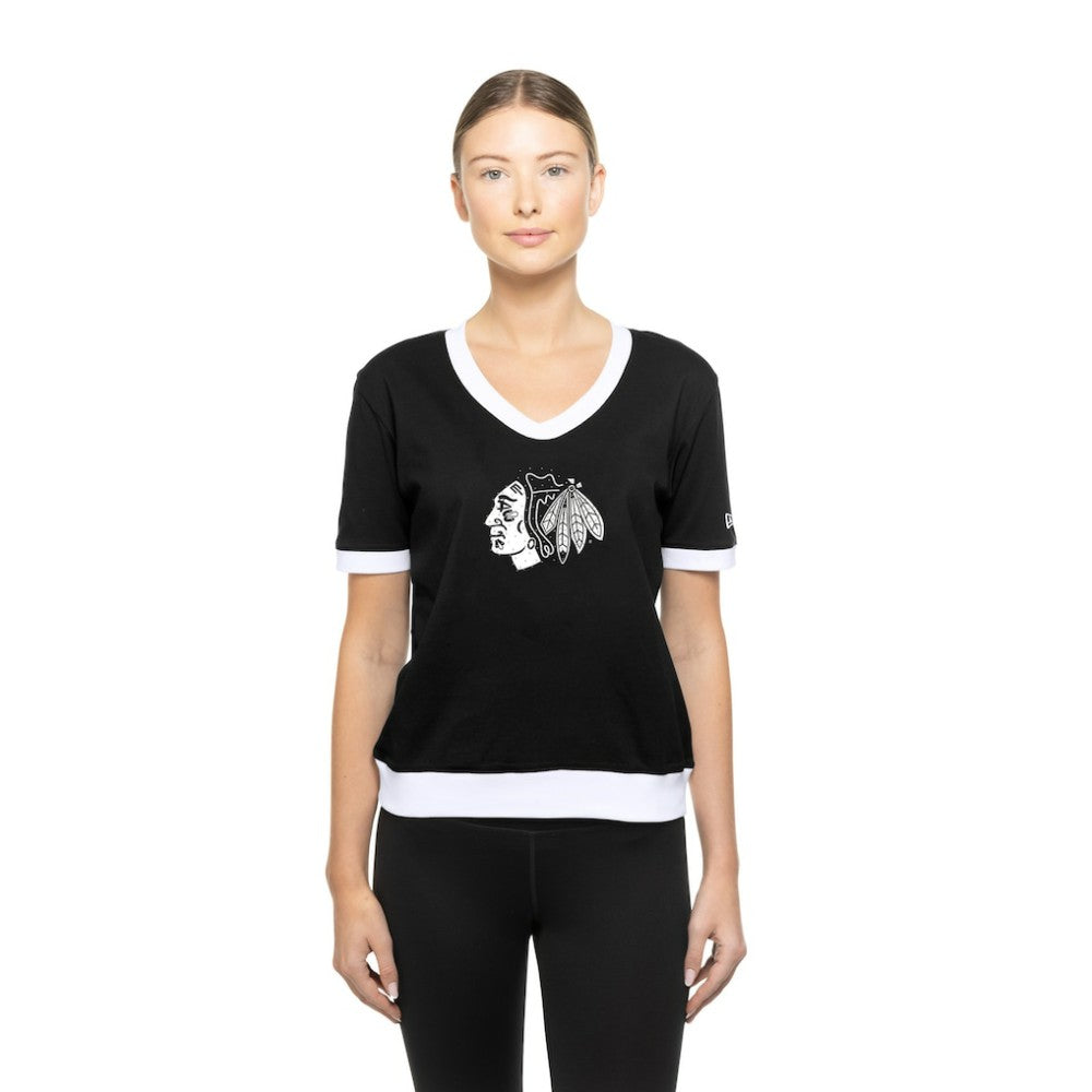 NHL Chicago Blackhawks New Era Women's Game Day Rhinestuds T-Shirt - Black