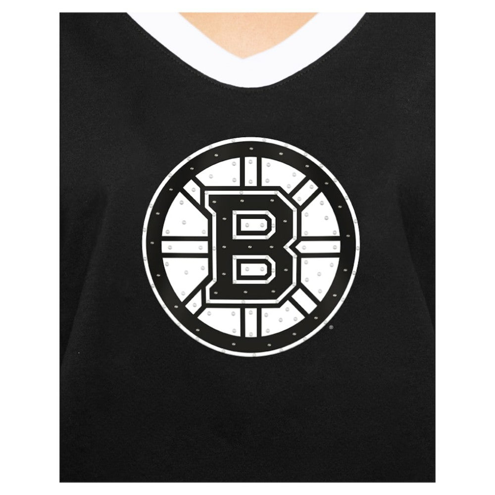 NHL Boston Bruins New Era Women's Game Day Rhinestuds T-Shirt - Black