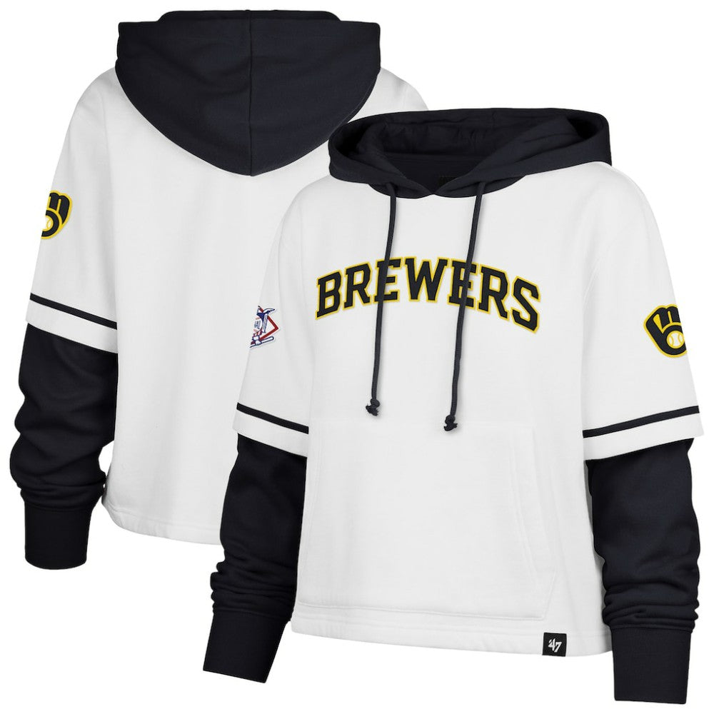 Milwaukee Brewers '47 Women's Trifecta Shortstop Cropped Pullover Hoodie - White Hoodies