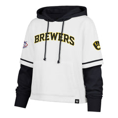 Milwaukee Brewers '47 Women's Trifecta Shortstop Cropped Pullover Hoodie - White Hoodies