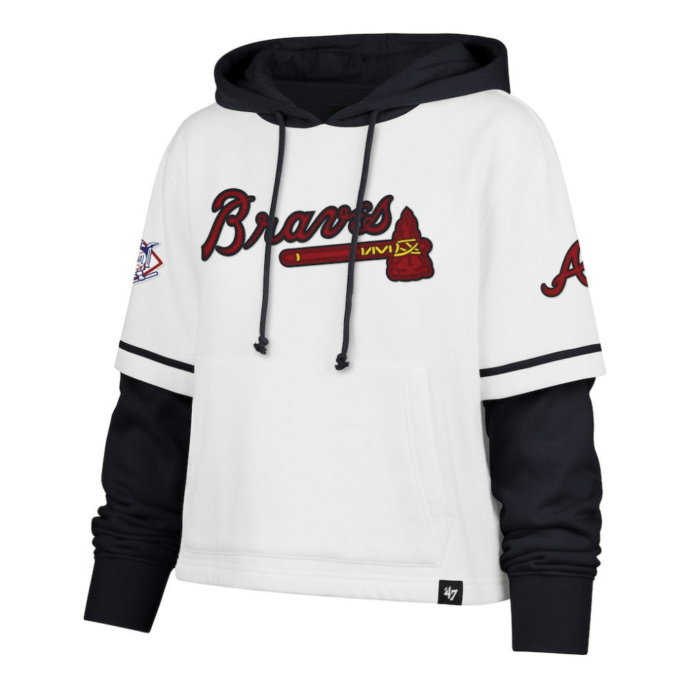Atlanta Braves '47 Women's Trifecta Shortstop Cropped Pullover Hoodie - White Hoodies