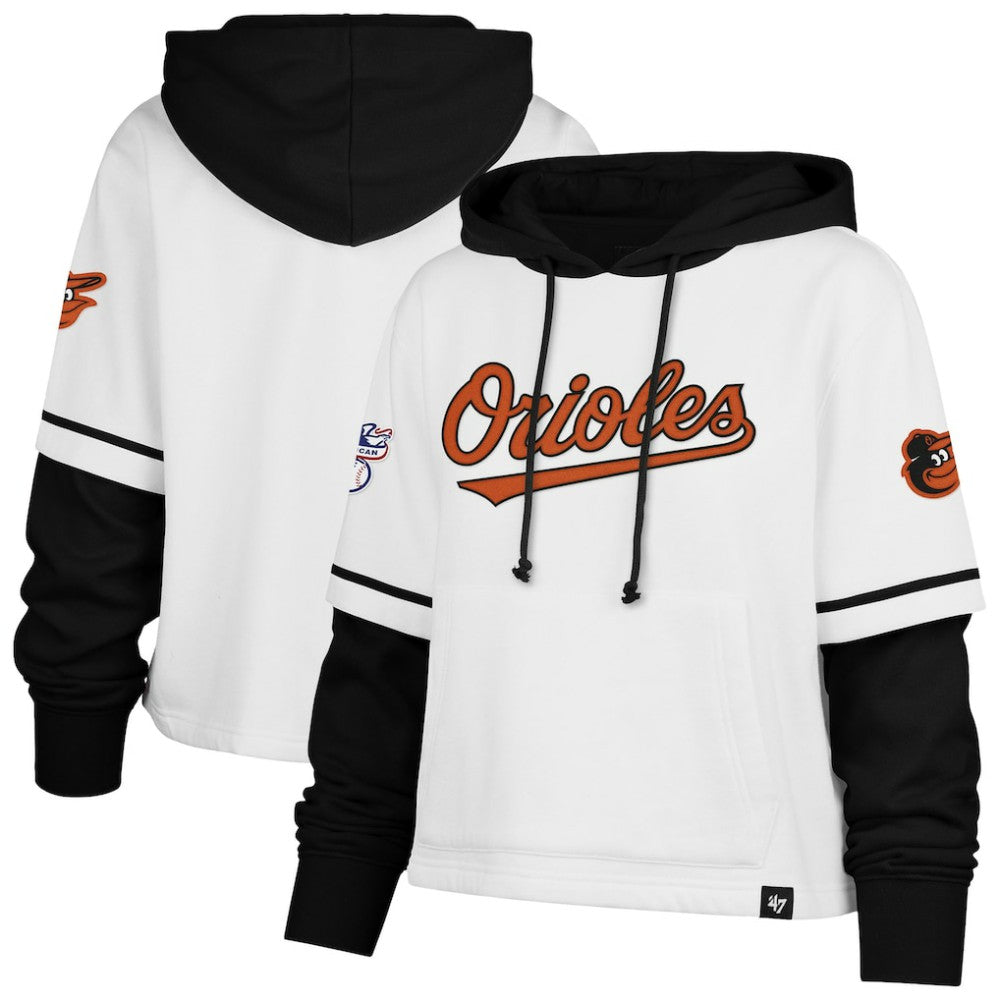 Baltimore Orioles '47 Women's Trifecta Shortstop Cropped Pullover Hoodie - White Hoodies