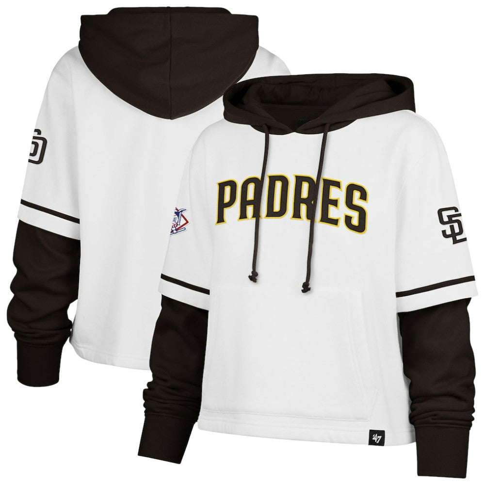 San Diego Padres '47 Women's Trifecta Shortstop Cropped Pullover Hoodie - White Hoodies