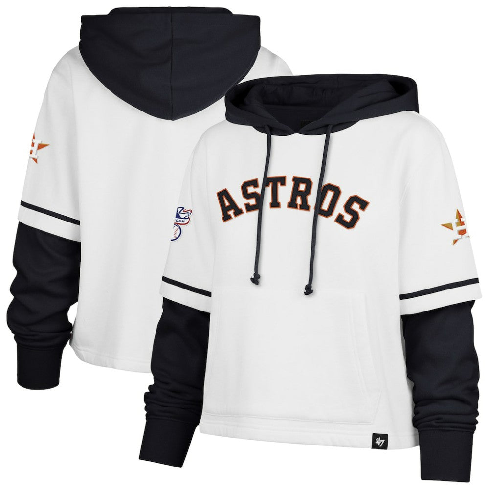 Houston Astros '47 Women's Trifecta Shortstop Cropped Pullover Hoodie - White Hoodies