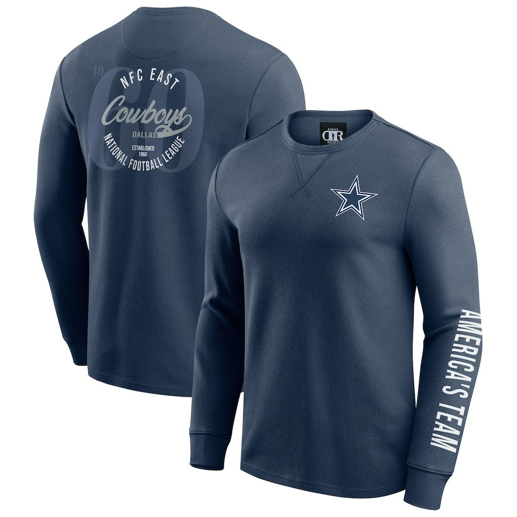 Dallas Cowboys Darius Rucker Collection Washed Waffle-Knit Long Sleeve T-Shirt Navy