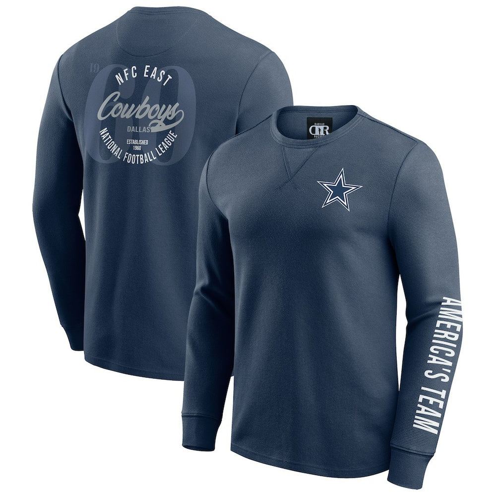 Dallas Cowboys Darius Rucker Collection Washed Waffle-Knit Long Sleeve T-Shirt Navy