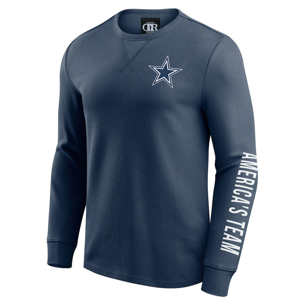 Dallas Cowboys Darius Rucker Collection Washed Waffle-Knit Long Sleeve T-Shirt Navy