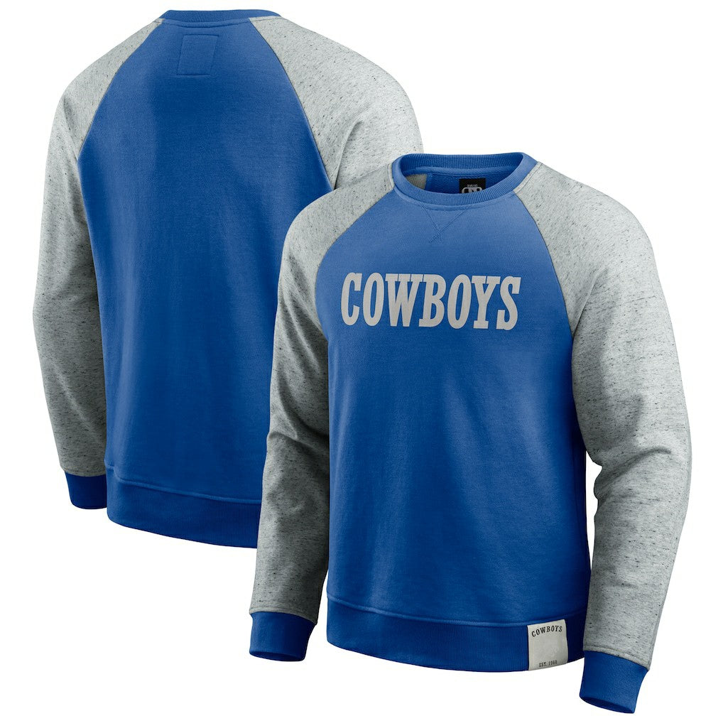 Dallas Cowboys Darius Rucker Collection Throwback Color Block Raglan Pullover Sweatshirt Blue/Gray