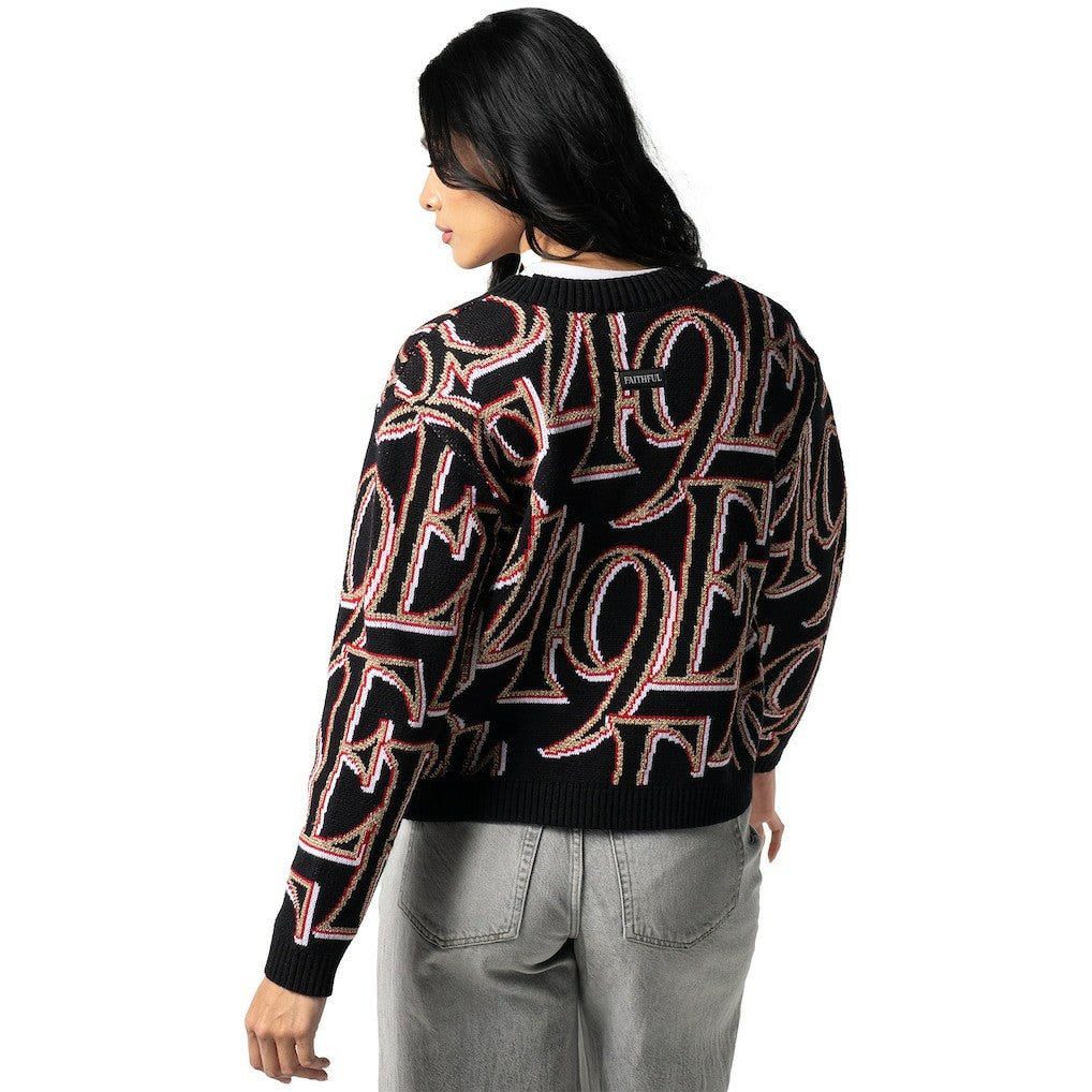 San Francisco 49ers The Wild Collective Women's Cropped Full-Button Cardigan Sweater Black