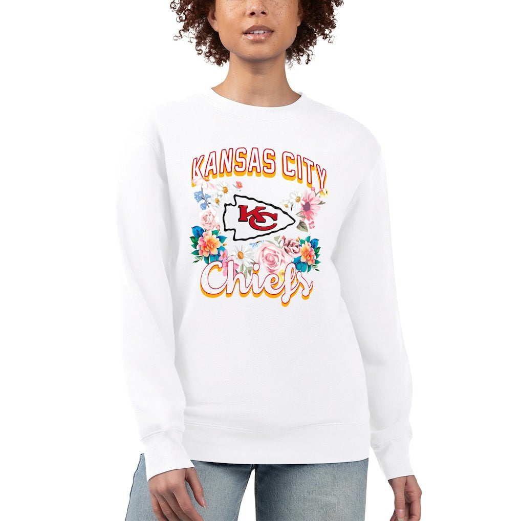 Kansas City Chiefs G-III 4Her by Carl Banks Women's Flower Logo Graphic Fleece Pullover Sweatshirt White