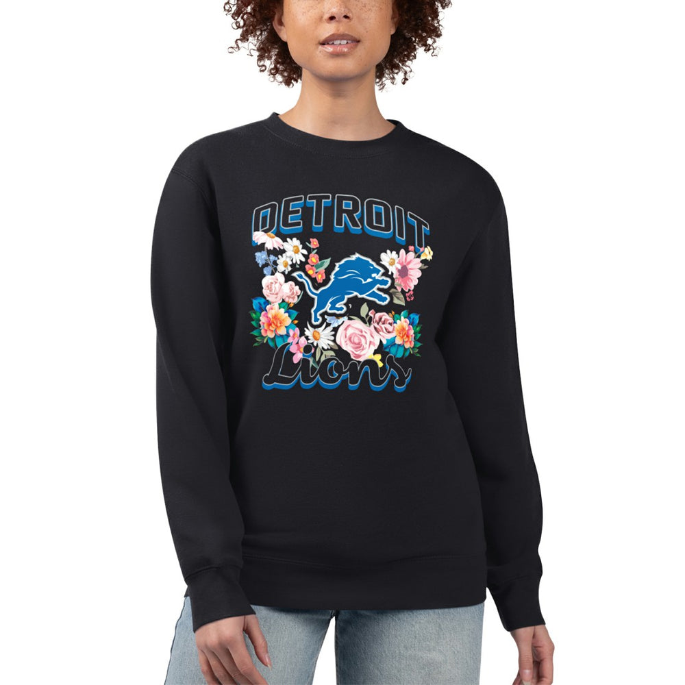 Detroit Lions G-III 4Her by Carl Banks Women's Flower Logo Graphic Fleece Pullover Sweatshirt Black