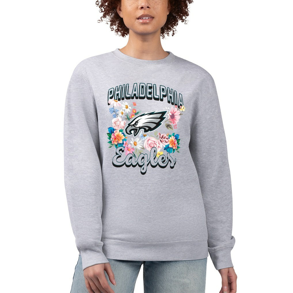 Philadelphia Eagles G-III 4Her by Carl Banks Women's Flower Logo Graphic Fleece Pullover Sweatshirt Heather Gray